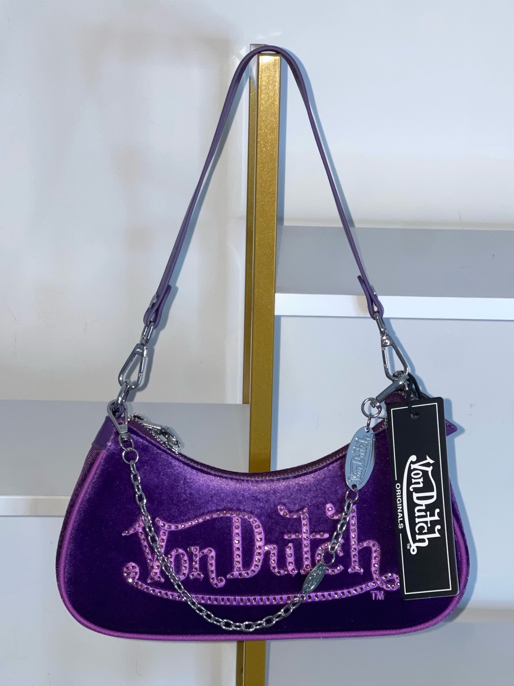Von Dutch Purple Velvet Shoulder Bag